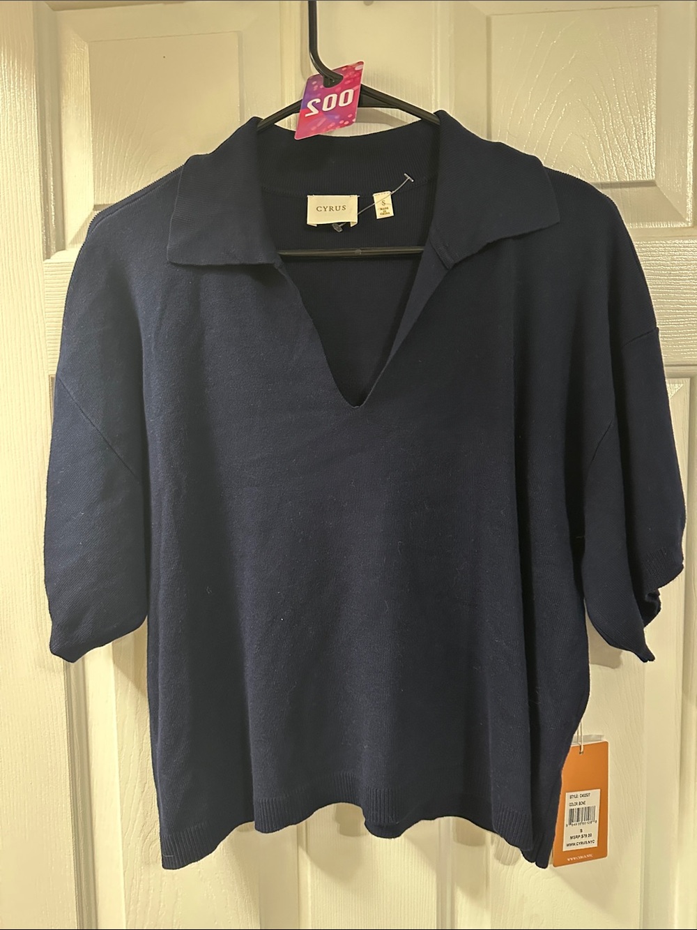 Cyrus Navy V‑Neck Polo Sweater Top
